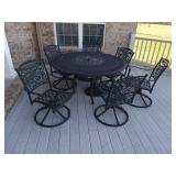 60" aluminum patio table and 6 swivel chairs,