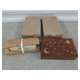 Lovely Magnolia butter dish, new; 3 ct wood