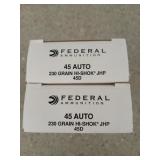 100 rds 45 auto 230 gr Hi-Shok JHP
