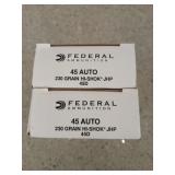 100 rds 45 auto 230 gr Hi-Shok JHP