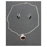Necklace and earring set, sterling silver,