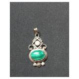 2 inch silver and malachite pendant