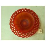 Orange satin glass lace edge compote bowl 12"