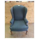 Blue chair with wooden feet, 44x31x27 in