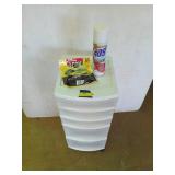Five drawer plastic rolling cart, with d-con rat