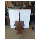 Wooden end table with built-in lamp, as is,