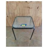 Small patio table with glass top, 17x16x16 in