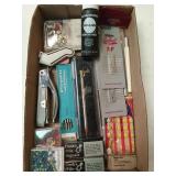 Box of asst drawing leads, craft / hobby knives,