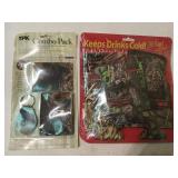 Asst camo koozies, three-piece license holder,