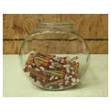 Glass candy jar with plastic lid