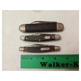 3 folding knives: Schrade Old Timer, others
