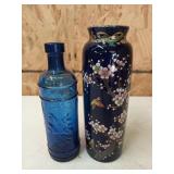 Lovely Oriental vase 9.75", blue glass bottle