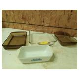 2 pyrex, 2 anchor Hocking baking dishes