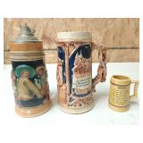 2 German beer steins, small beer stein