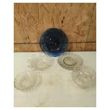 Assorted glass plates and bowls, with one lead