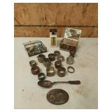 Assorted napkin rings, and two trinket boxes