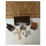 Lovely home decor, including two wooden Banks,