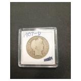 1907-D Barber half dollar