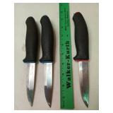 3 Mora stainless steel knives, Sweden