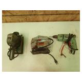 Three assorted power tools, sander, jigsaw, 3/8