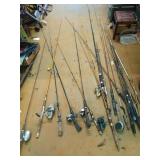 Plastic tub of fishing poles