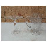 Fostoria Romance pitcher, pedestal dish
