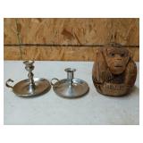 Weighted silver plate finger candle holders,