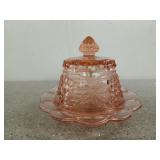 Pink depression covered cheese dish 7.75 x 5.75