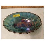 Lovely blue carnival glass bowl 12"