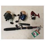 2 Shakespeare fishing reels, new telescoping rod