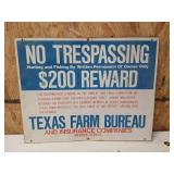 Metal Texas farm bureau no trespassing sign