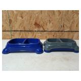 Large plastic doggie dish, 3 small plastic dog
