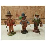 3 wooden figurines 8" - 9.5" tall
