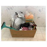 Box of Cleaning Stuffs, Decor and New Toilet Seat