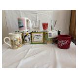 Coffee mugs and sipping glasses two are new in a