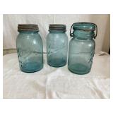 3 BALL canning jars; two with metal lids one