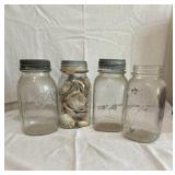 Two Knox jars and two ball jars; shells
