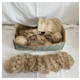 Box of Vintage crocheted doilies and other i