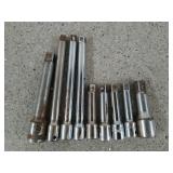 9 asst extensions, 3/8" - 1/2" drive