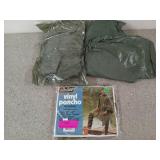 Camouflage vinyl poncho, vinyl 2-pc rain suit