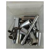 Plastic tub of mostly Craftsman sockets,