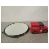 Antique vanity mirror 12", metal Texaco coin Bank
