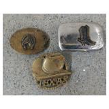 Vintage belt buckles, 2 are brass