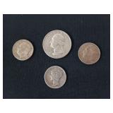 1964 quarter, 1962, 1964 dimes, 1944 Mercury