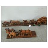 3 hand carved wooden wagons, needs a lot of