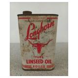 Empty Longhorn linseed oil can