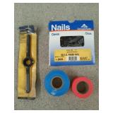 5# finish nails, new Irwin die stock for 1" dies,