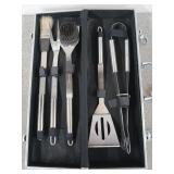 Stainless grill tool set in case