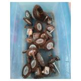 Plastic tub of asst wire wheels, cup brushes, end