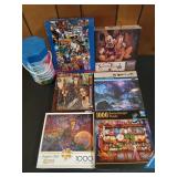 7 asst puzzles including disney, pirates of the